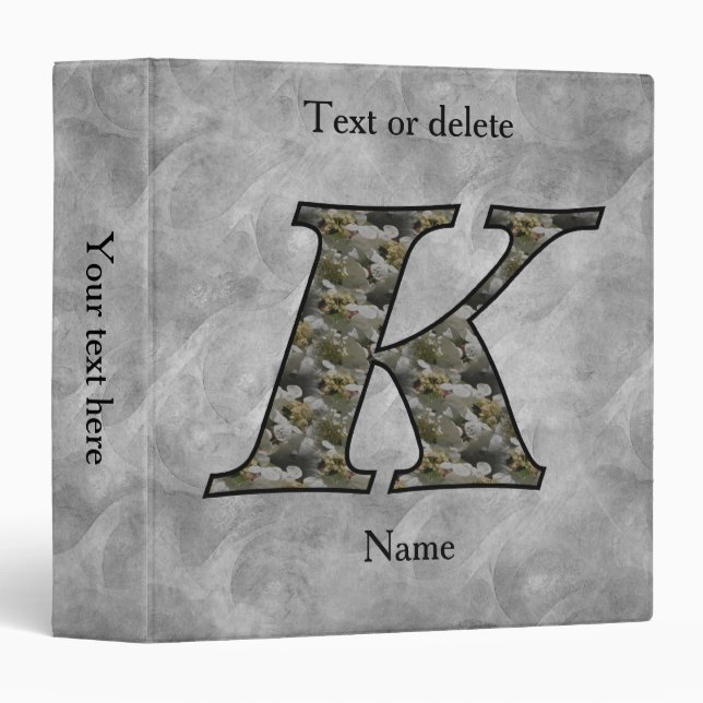 Monogram Initial K Hydrangea Flowers Personalized Binder (Front/Spine)