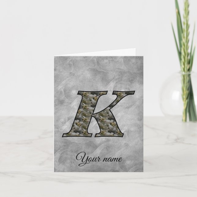 Monogram Initial K Hydrangea Flowers Personalized Note Card (Front)