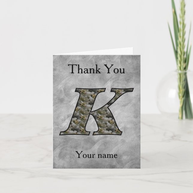 Monogram Initial K Hydrangea Flowers Personalized Thank You Card (Front)