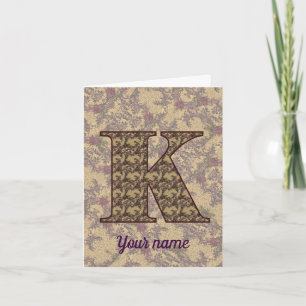 Monogram Initial K Vintage Floral Personalized Note Card