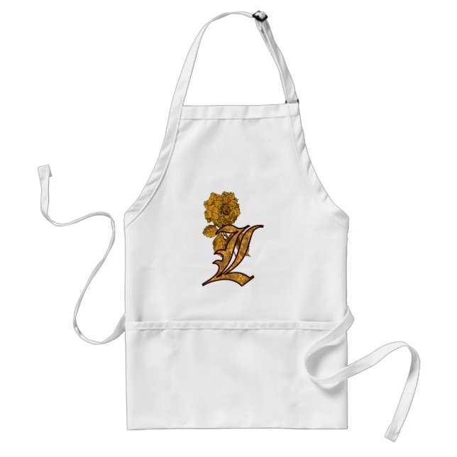 Monogram Initial L Elegant Gold Peony Flower Standard Apron (Front)
