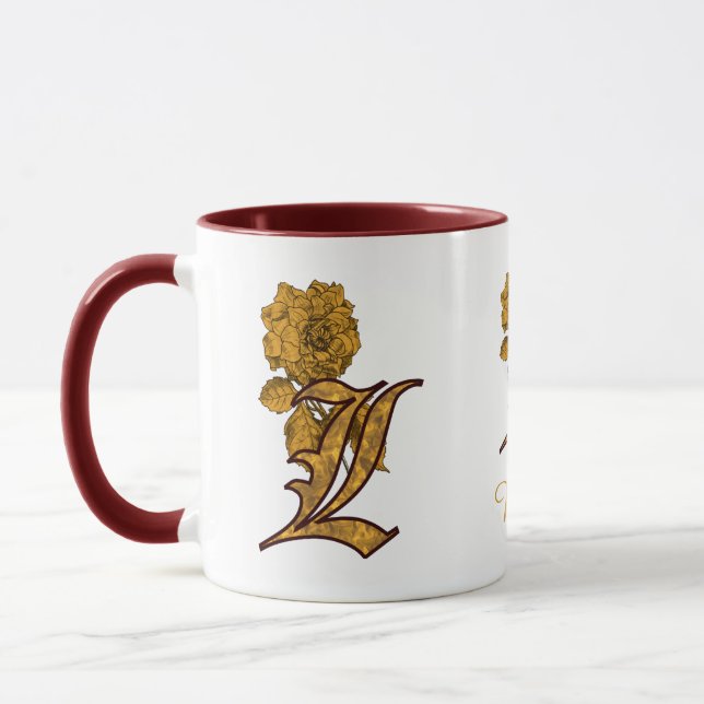Monogram Initial L Elegant Gold Peony Personalized Mug (Left)