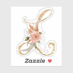 Monogram Initial L Gold Glitter Peony Rose Floral