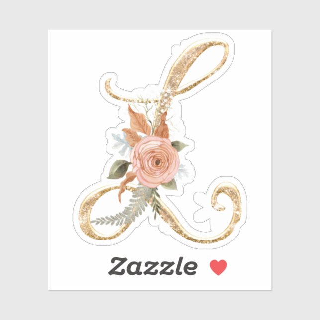 Monogram Initial L Gold Glitter Peony Rose Floral (Sheet)