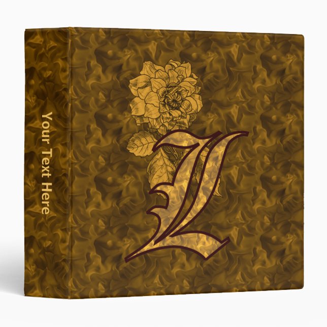 Monogram Initial L Gold Satin Peony Personalized Binder (Front/Spine)