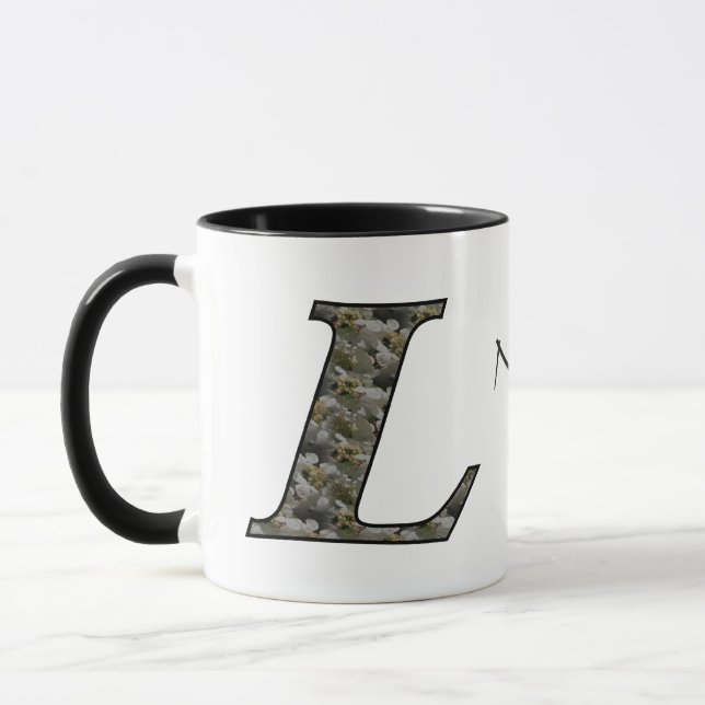 Monogram Initial L Hydrangea Flowers Personalized Mug (Left)