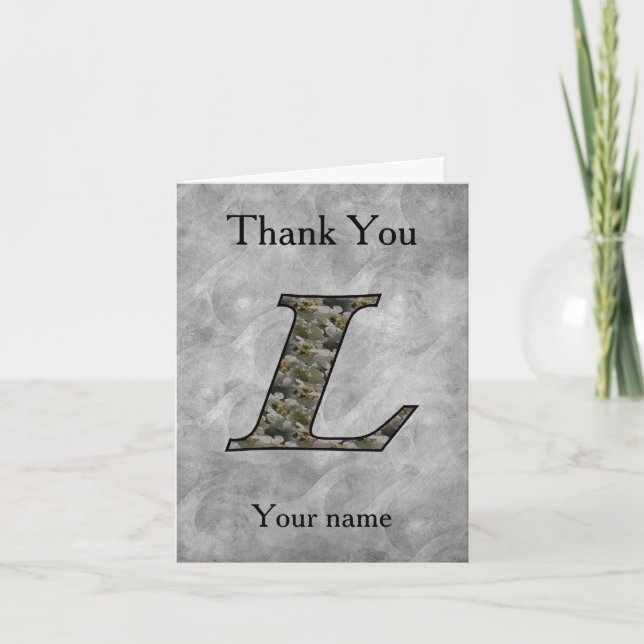 Monogram Initial L Hydrangea Flowers Personalized Thank You Card (Front)