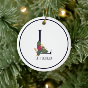 Monogram Initial L Vintage Christmas Ceramic Ornament