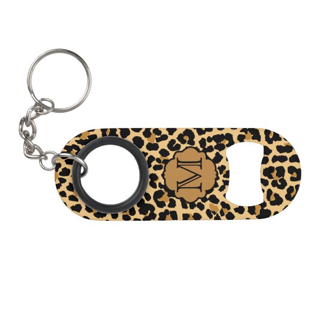 Monogram Initial Leopard Print Bottle Opener Mini Bottle Opener (Front (Horizontal))