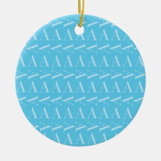 Monogram Initial Letter A, Aqua Blue Ceramic Ornament (Front)
