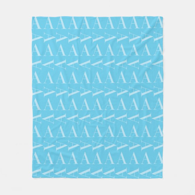 Monogram Initial Letter A, Aqua Blue Fleece Blanket (Front)