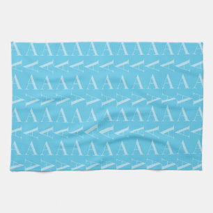 Monogram Initial Letter A, Aqua Blue Kitchen Towel