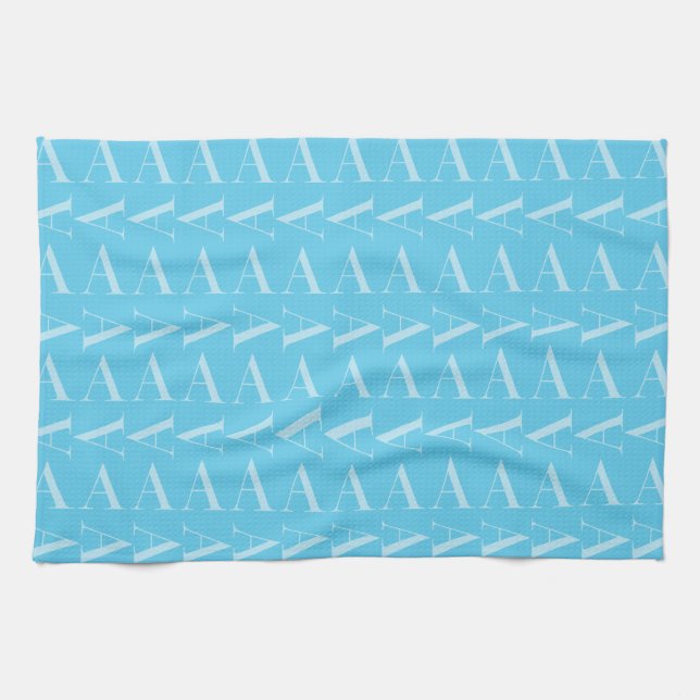 Monogram Initial Letter A, Aqua Blue Kitchen Towel (Horizontal)