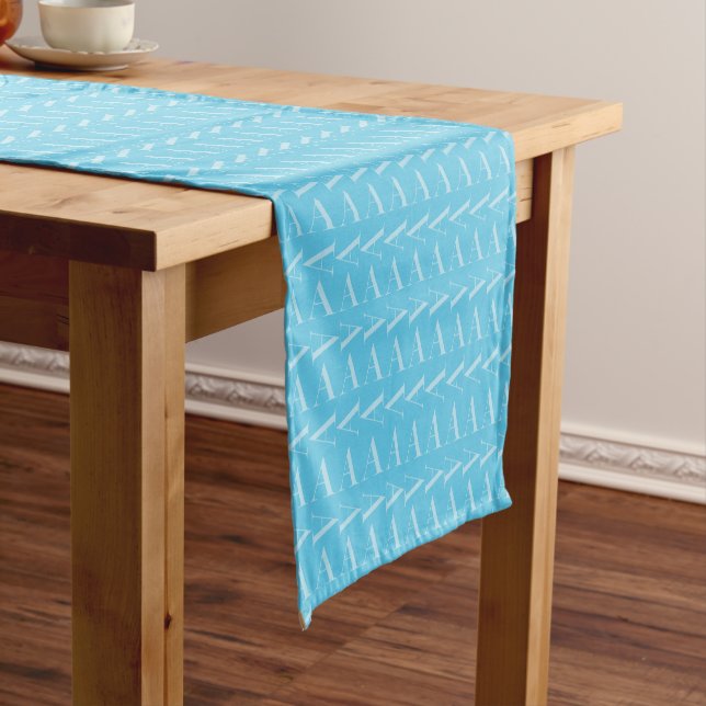 Monogram Initial Letter A, Aqua Blue Short Table Runner (In Situ)