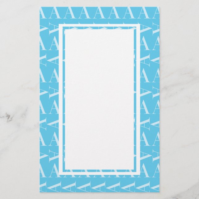 Monogram Initial Letter A, Aqua Blue Stationery (Front)
