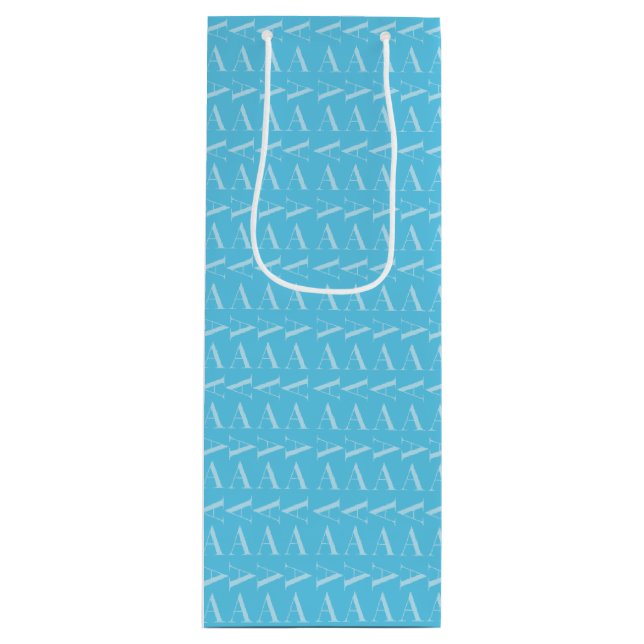 Monogram Initial Letter A, Aqua Blue Wine Gift Bag (Front)