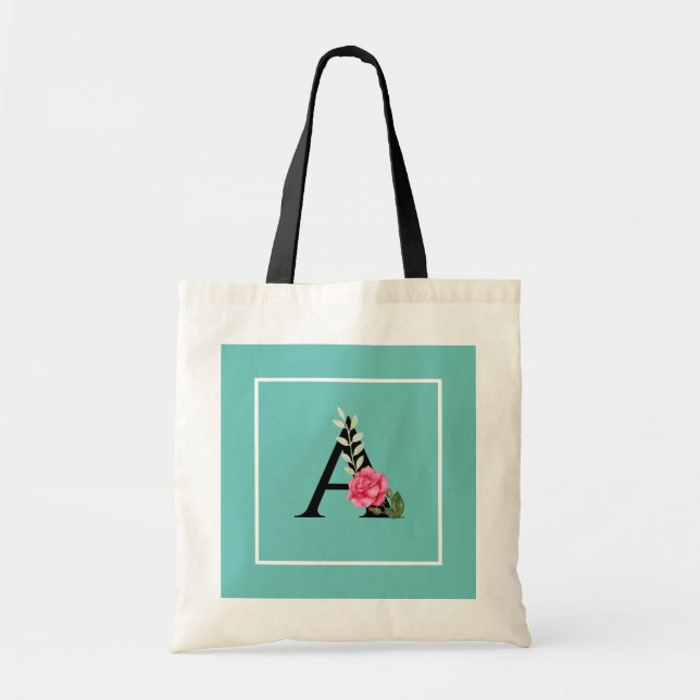 Monogram Initial Letter A in White Pink Rose Tote Bag (Front)