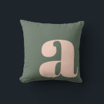 Monogram Initial Letter Bold Earthy Pink Green Throw Pillow<br><div class="desc">A contemporary throw pillow featuring a deep sage green background with a large blush pink lowercase letter in bold typography. This stylish and minimalist design is perfect for modern, boho, or mid-century home decor, adding a touch of sophistication and personality to any space. Ideal for living rooms, bedrooms, or office...</div>