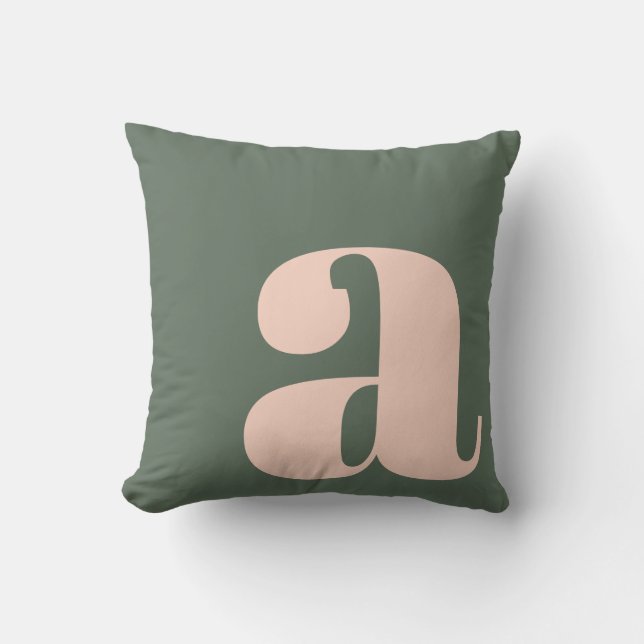 Monogram Initial Letter Bold Earthy Pink Green  Throw Pillow (Front)
