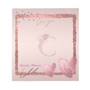 Monogram Initial Letter C and Pretty Rose Gold Notepad