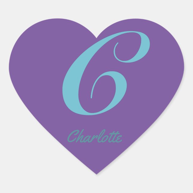 Monogram initial letter C Purple Blue Cursive Text Heart Sticker (Front)