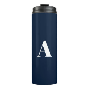 Monogram initial letter dark navy blue modern thermal tumbler