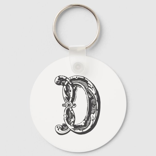 Monogram Initial Letter Distressed D Keychain (Front)