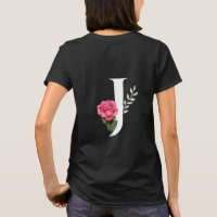 Monogram Initial Letter J  in White with Pink Rose