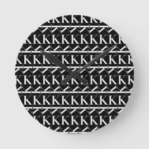 Monogram Initial Letter K, Choose Background Colou Round Clock