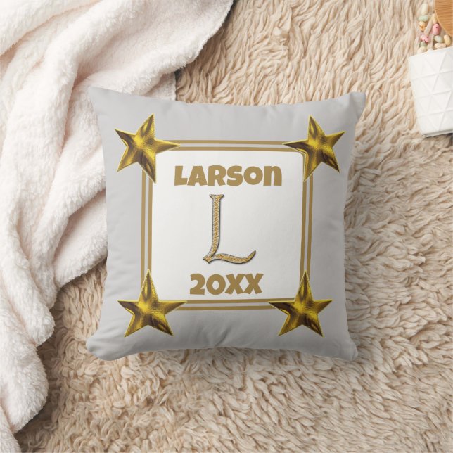 Monogram Initial Letter L Gold Silver Stars Accent Throw Pillow (Blanket)