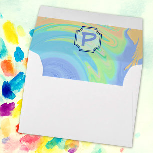 Monogram initial Letter Multicolor Paint Swirl Envelope