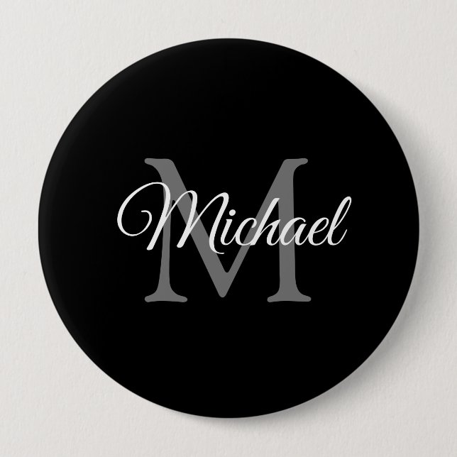 Monogram Initial Letter Name Black Template Huge 4 Inch Round Button (Front)