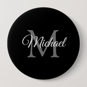 Monogram Initial Letter Name Black Template Huge 4 Inch Round Button