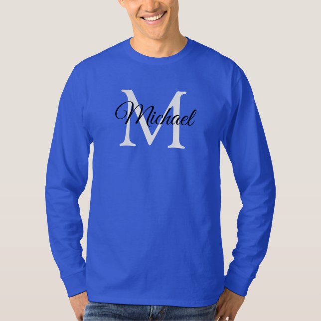 Monogram Initial Letter Name Men's Deep Royal Blue T-Shirt (Front)