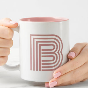 Monogram Initial Letter Simple Modern Blush Pink Two-Tone Coffee Mug