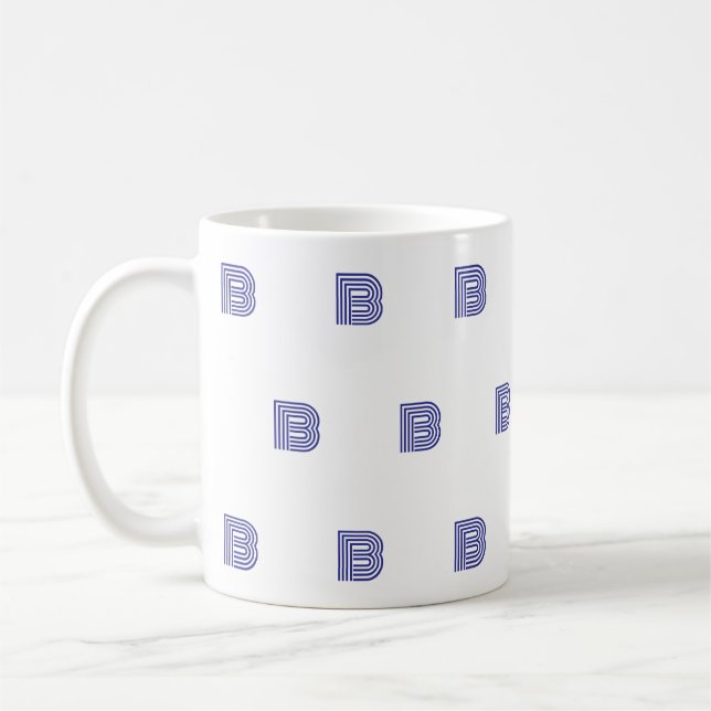 Monogram Initial Letter Simple Pattern Modern Blue Coffee Mug (Left)