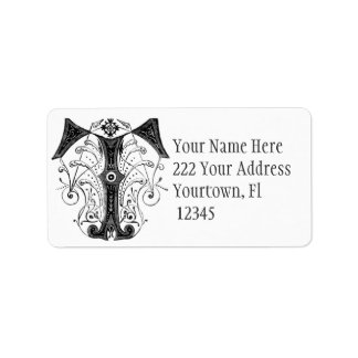 Monogram Initial  Letter T Address Label