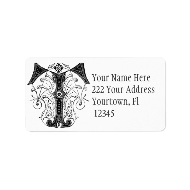 Monogram Initial  Letter T Address Label (Front)