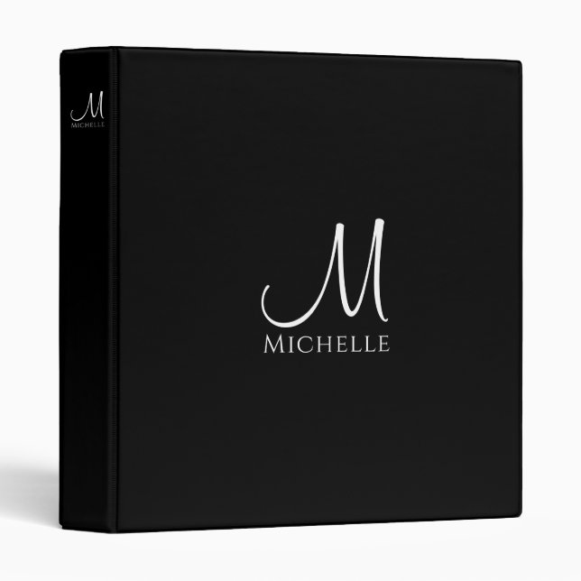 Monogram Initial Letter Template Elegant Black Binder (Front/Spine)