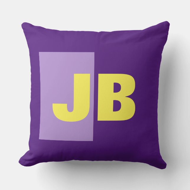 Monogram Initial Letters Purple Yellow Throw Pillow (Front)