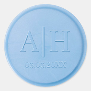Monogram Initial Linen Blue Wax Seal Sticker