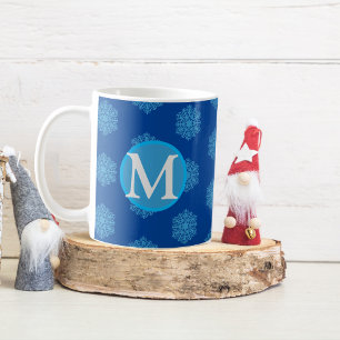 Monogram Initial "M" Blue Snowflakes Coffee Mug