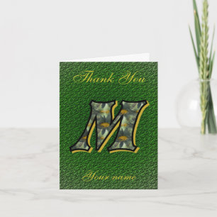 Monogram Initial M Daisies Art Personalized Thank You Card