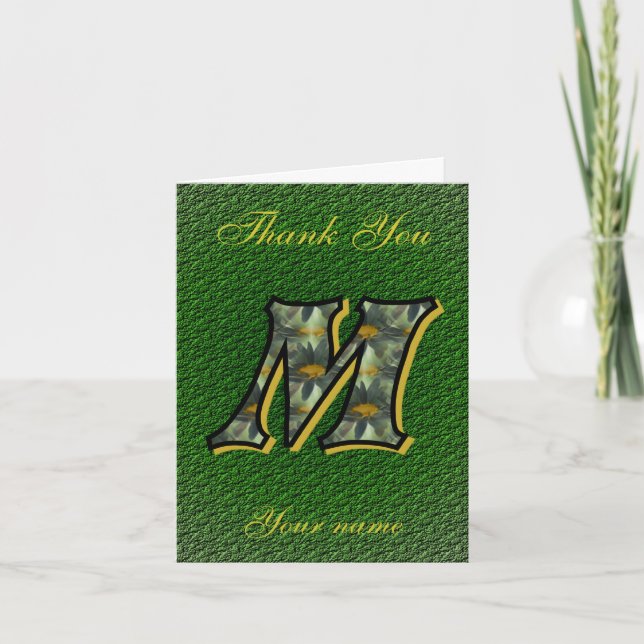 Monogram Initial M Daisies Art Personalized Thank You Card (Front)