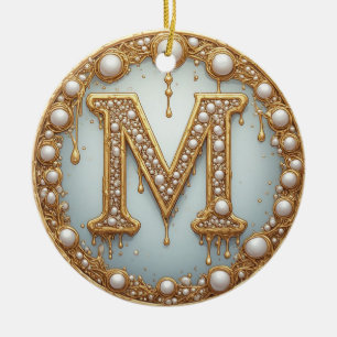 Monogram Initial M Gift For Girlfriend Ceramic Ornament