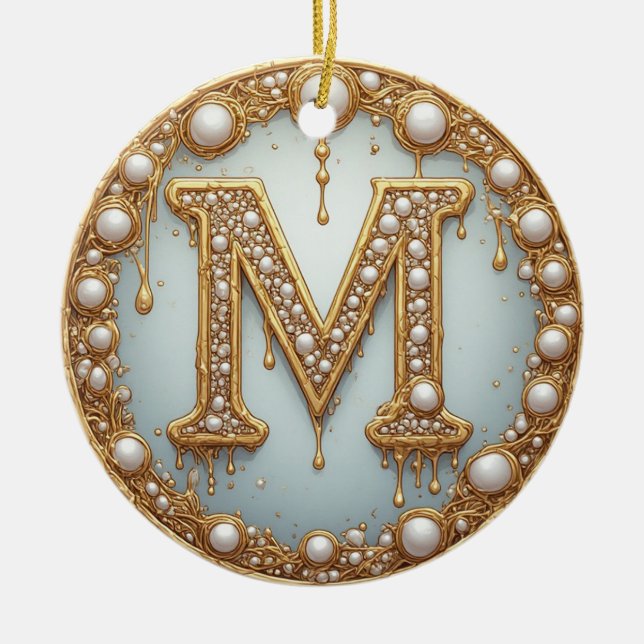Monogram Initial M Gift For Girlfriend Ceramic Ornament (Front)