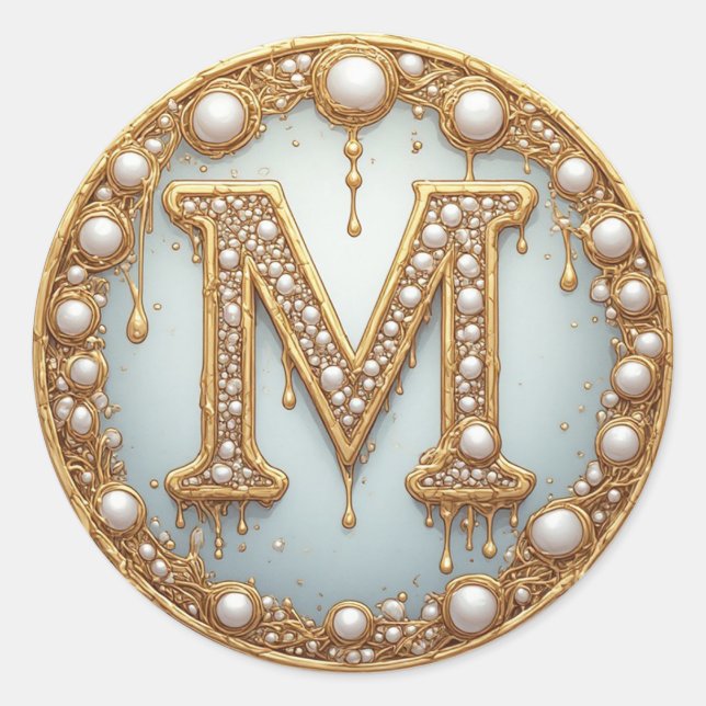 Monogram Initial M Gift For Girlfriend Classic Round Sticker (Front)