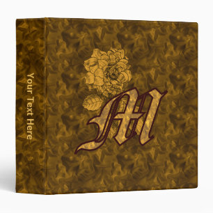 Monogram Initial M Gold Satin Peony Personalized Binder