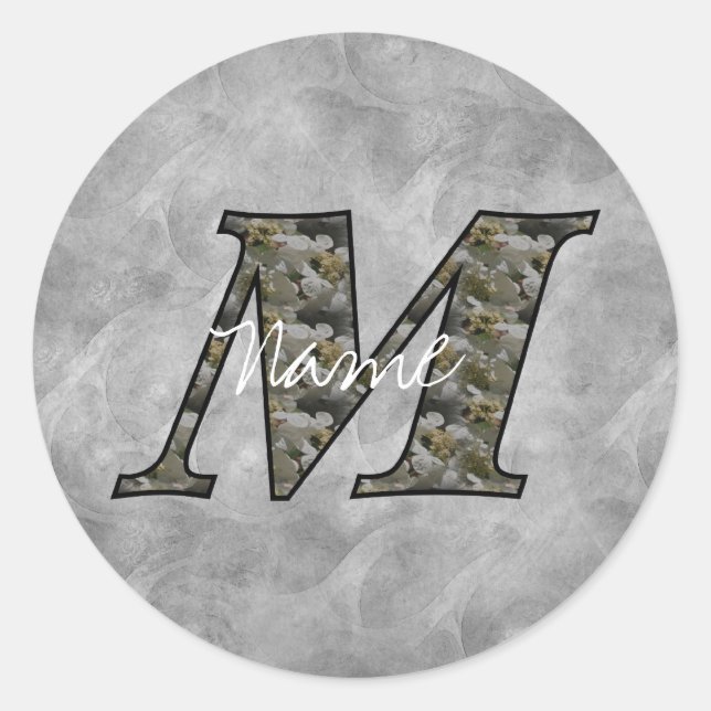Monogram Initial M Hydrangea Flowers Personalized Classic Round Sticker (Front)