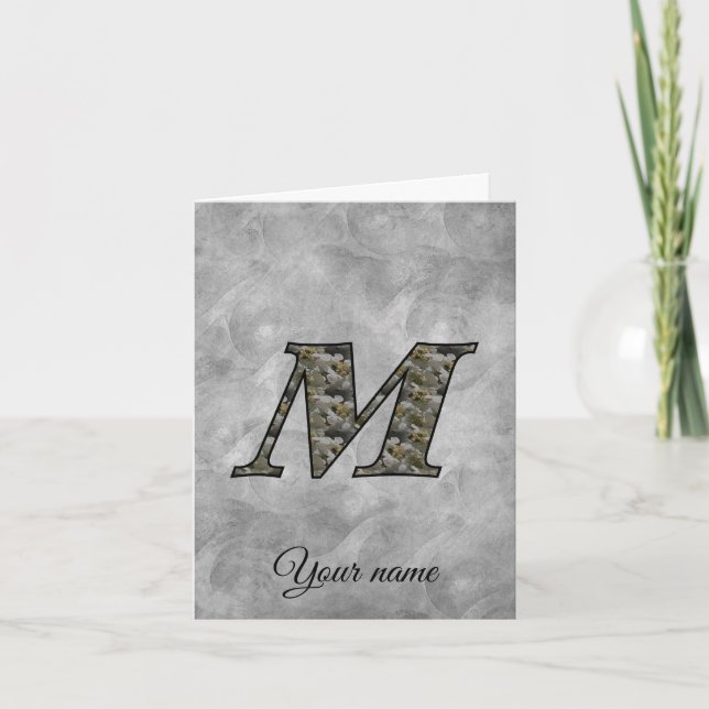 Monogram Initial M Hydrangea Flowers Personalized Note Card (Front)